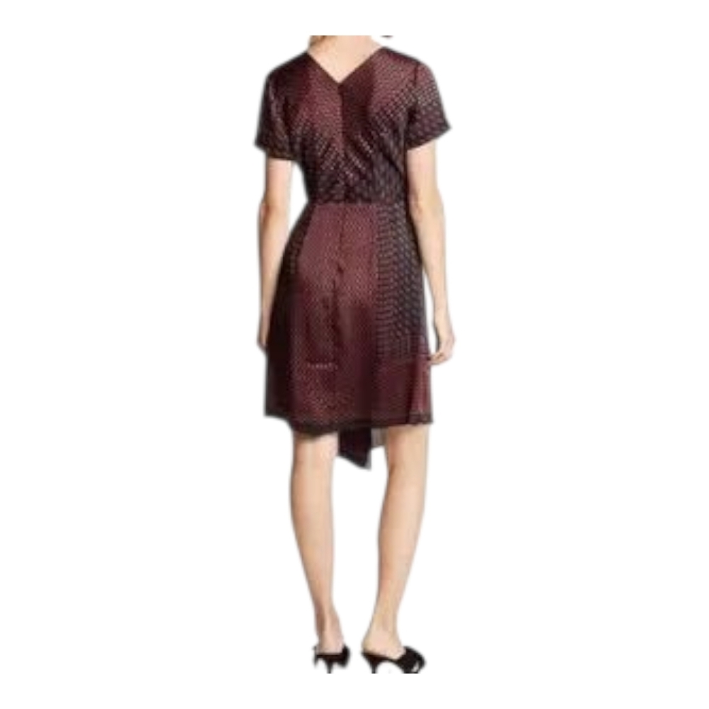 Club Monaco Tarteen Scarf Print Dress 6 Burgundy & Black Asymetrical Hemline - Picture 2 of 9